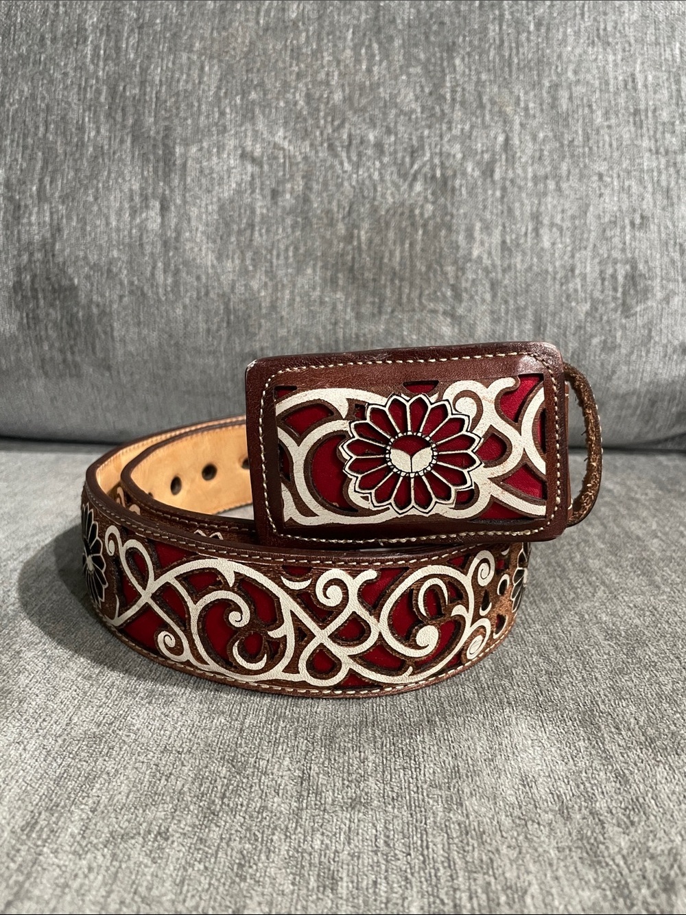 Floral Laser Cut Western Leather Belt Cowgirl Rodeo Size M/L